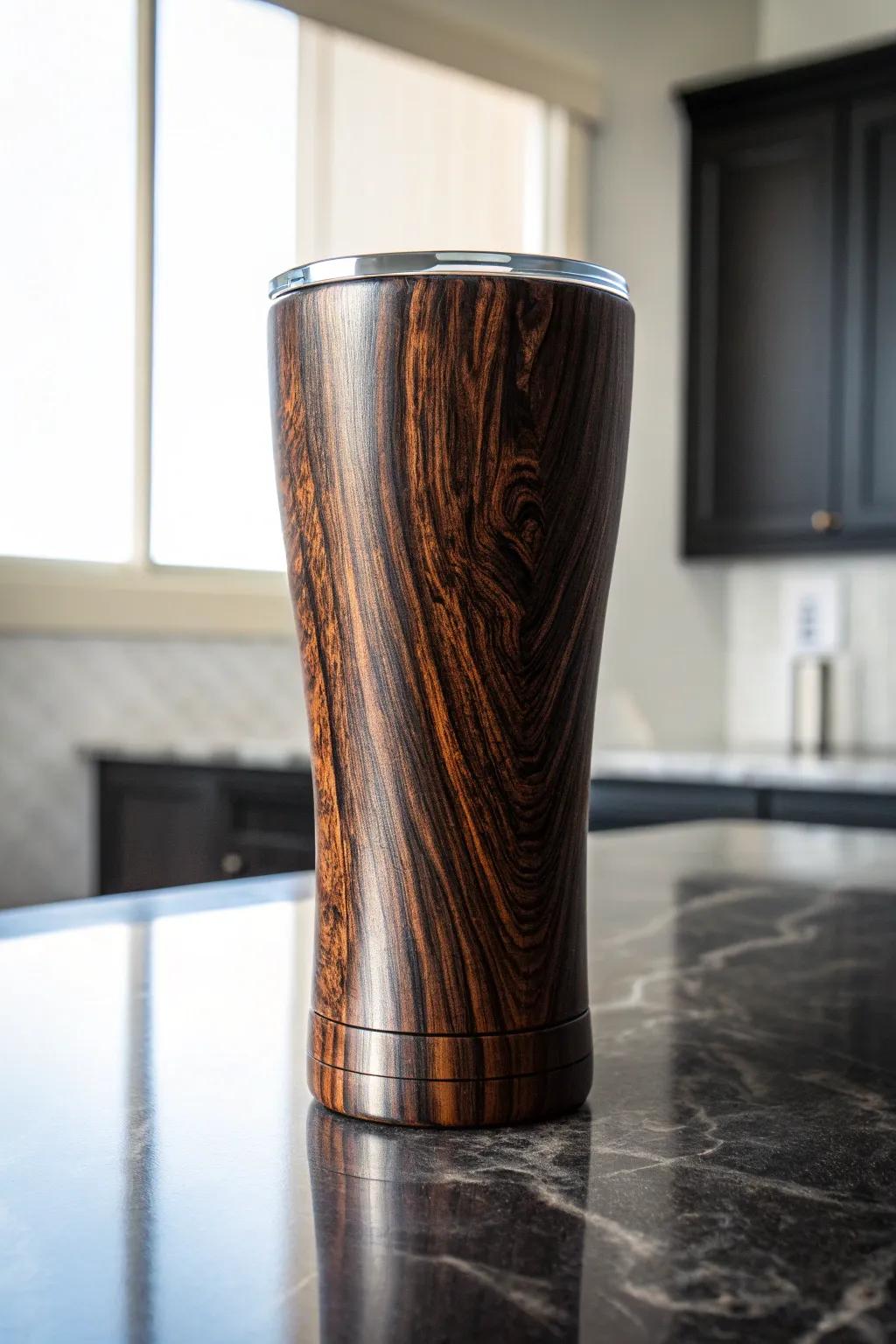 Make a bold statement with this stunning ebony wood grain tumbler—where craftsmanship meets modern elegance.