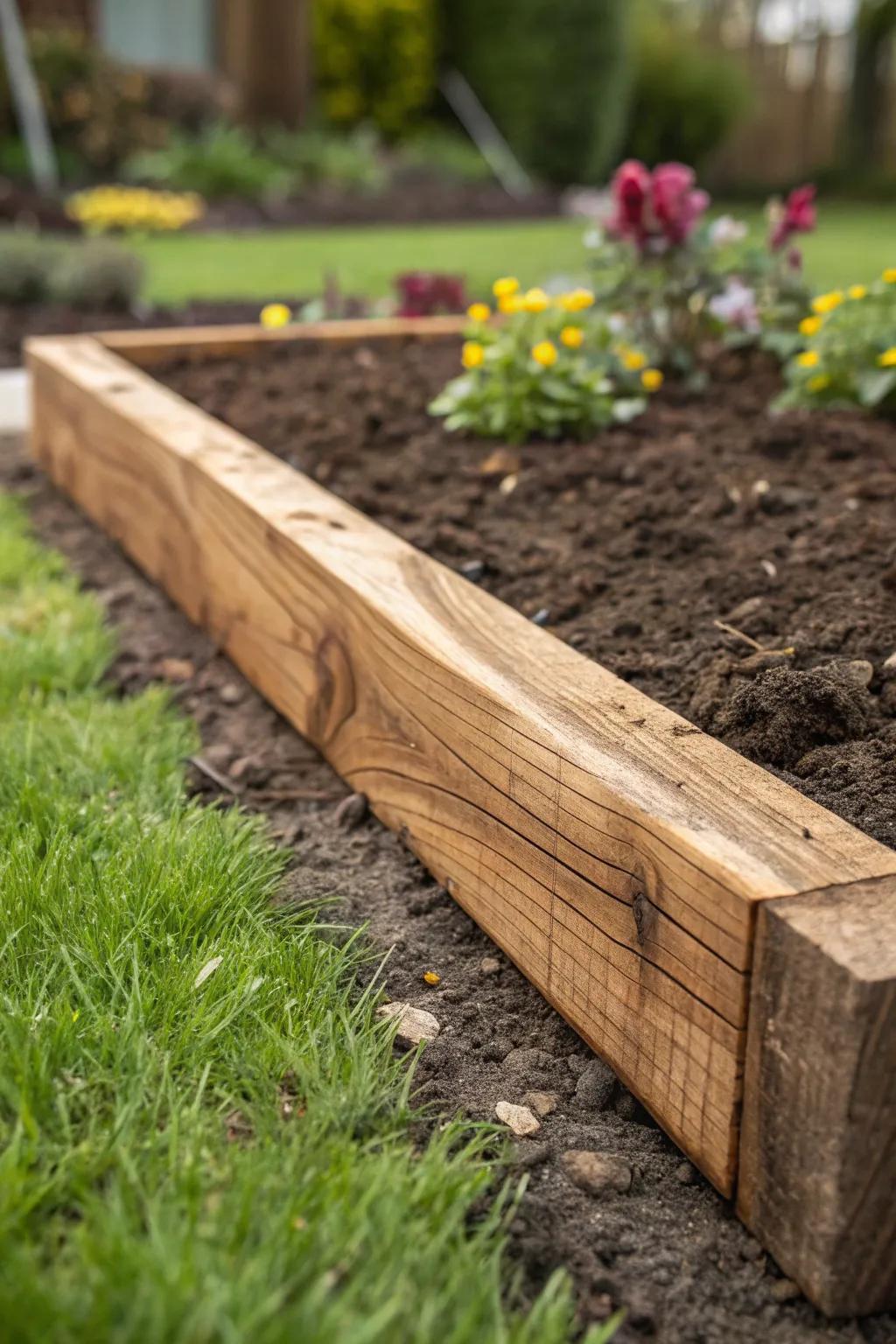 Elevate your garden with the timeless elegance of natural wood borders.