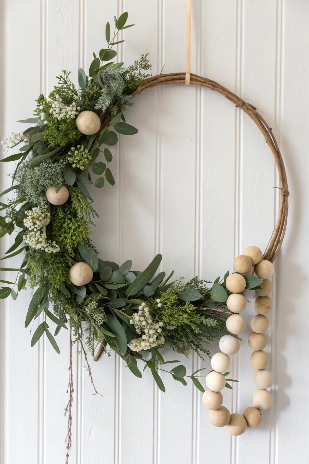 Elevate your home decor with a stunning wooden bead wreath, perfect for seasonal transformations.