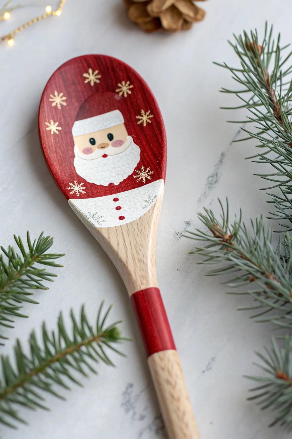 Add a touch of festive magic to your decor with this charming handcrafted Santa spoon.