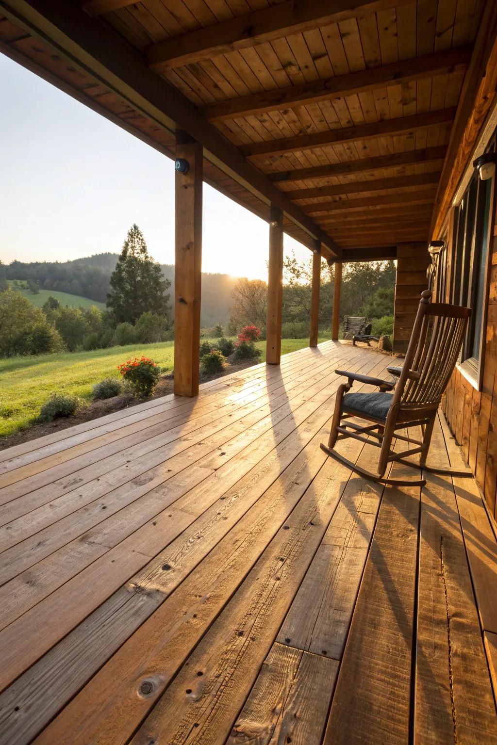 Embrace the charm of rustic elegance with a reclaimed wood deck that transforms your outdoor space into a cozy retreat.