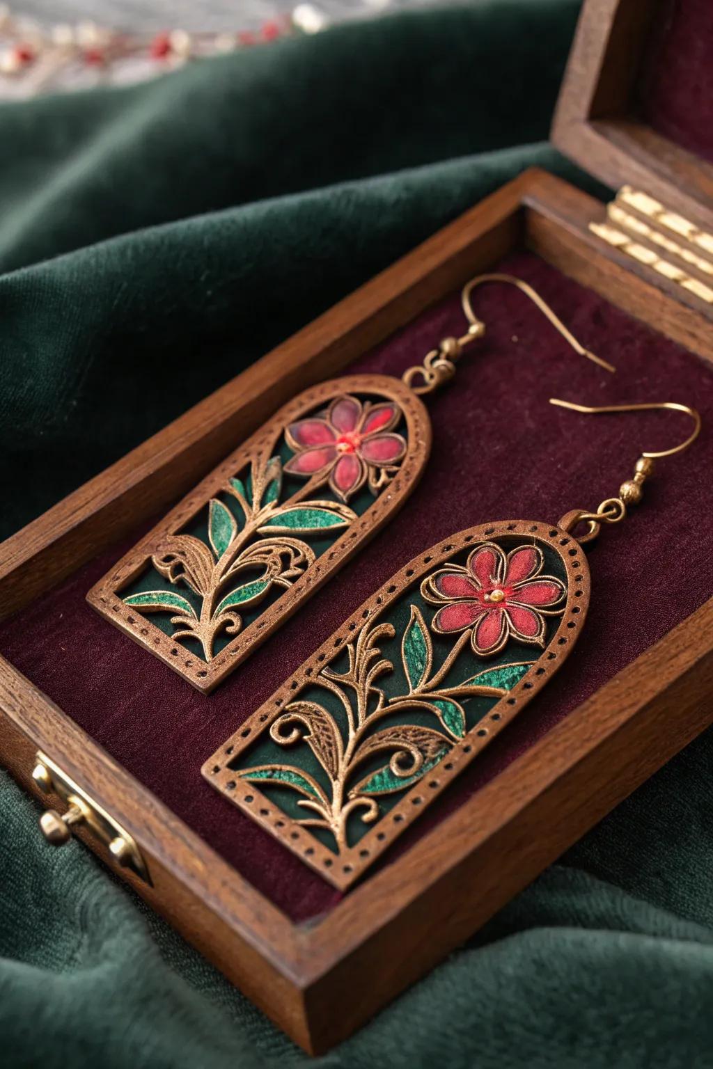 Discover the allure of craftsmanship with these striking engraved wooden earrings, where every detail tells a story.
