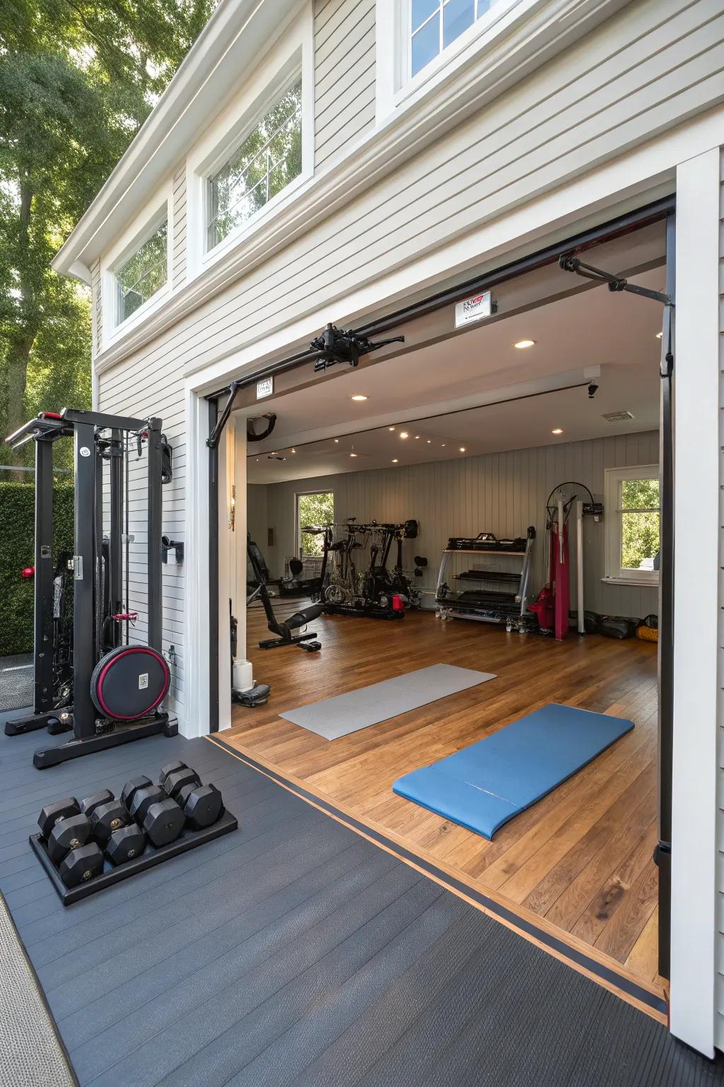 A multi-purpose bay transforms a garage into a versatile space.