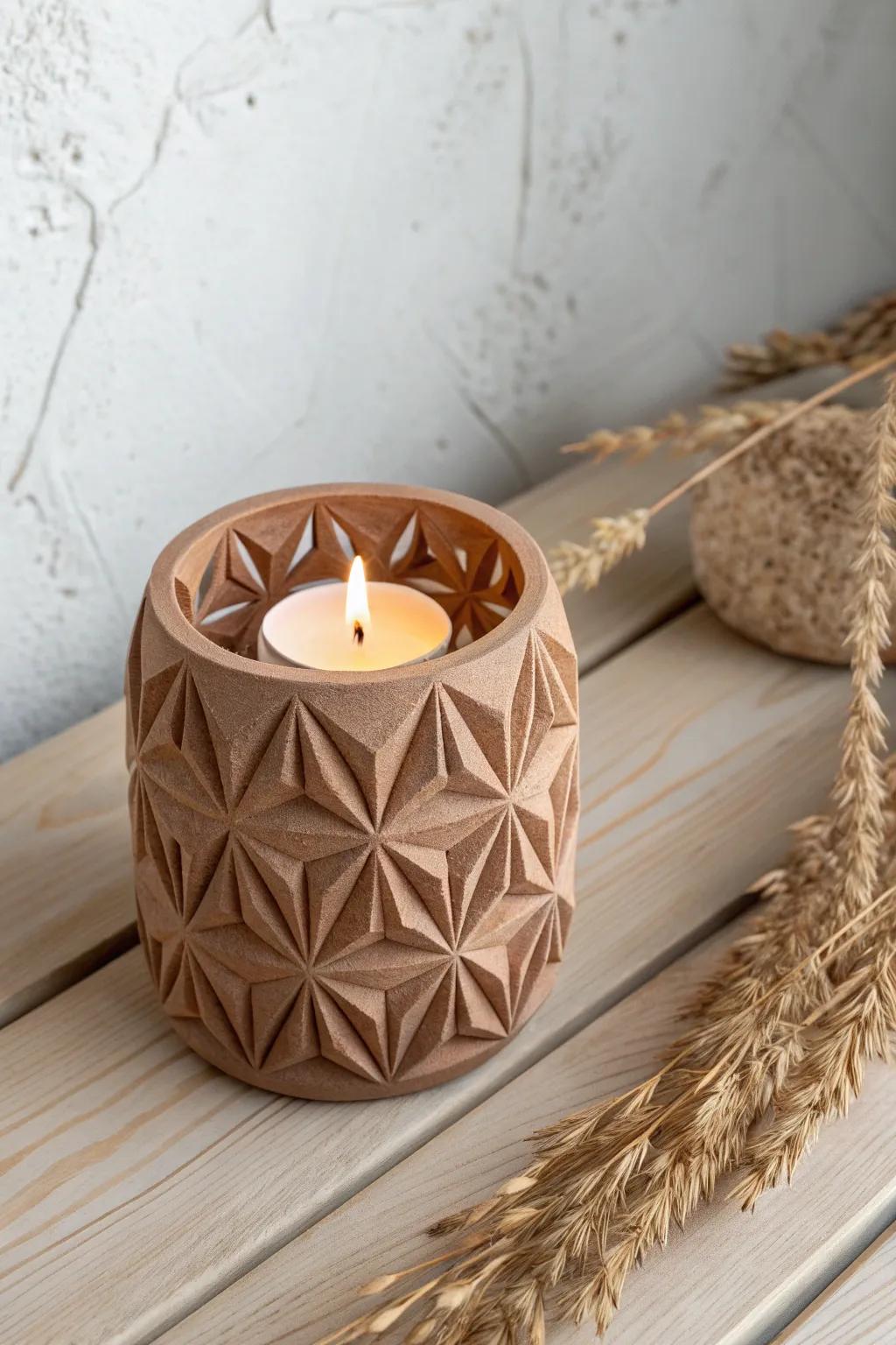 Illuminate your space with the modern elegance of a 3D-printed geometric candle holder.