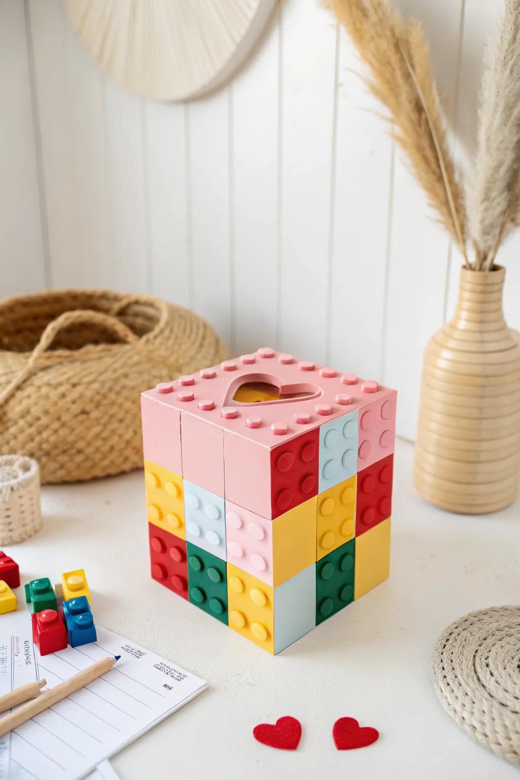 Celebrate Valentine's Day with a playful touch! This LEGO-inspired box combines creativity and fun, perfect for little builders.