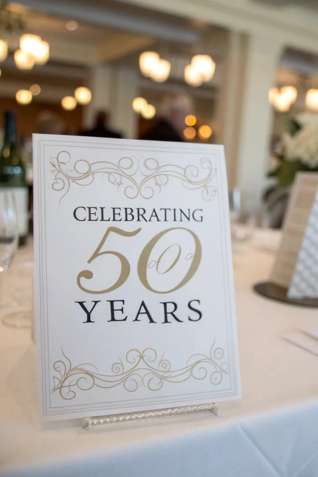 Make the milestone the star with invitations that highlight '50 years'.