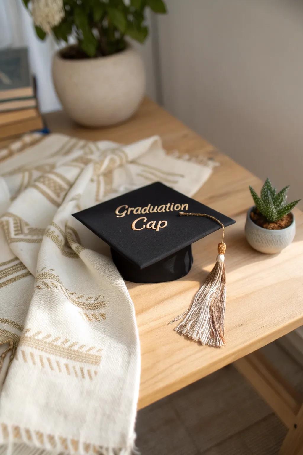 Celebrate your achievements with a personalized graduation cap that shines with simplicity and style.