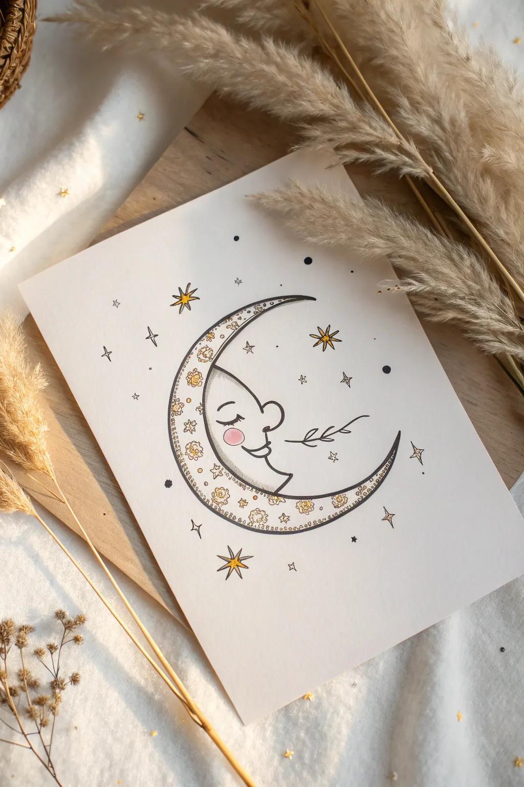 Add a touch of whimsy to your space with a crescent moon that smiles back at you!