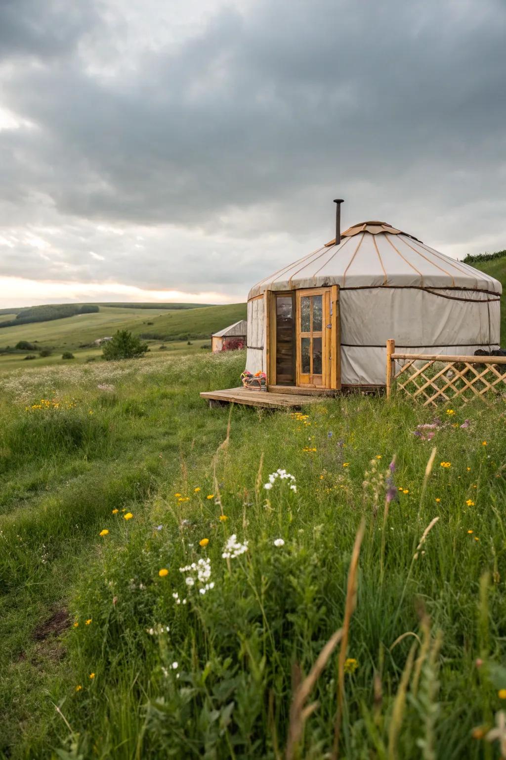 Yurts offer a unique blend of simplicity and comfort.
