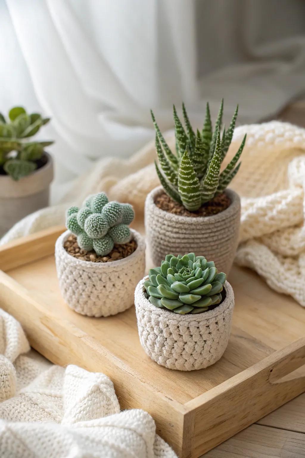 Celebrate timeless love with a touch of handmade charm - a crochet succulent trio that thrives forever.