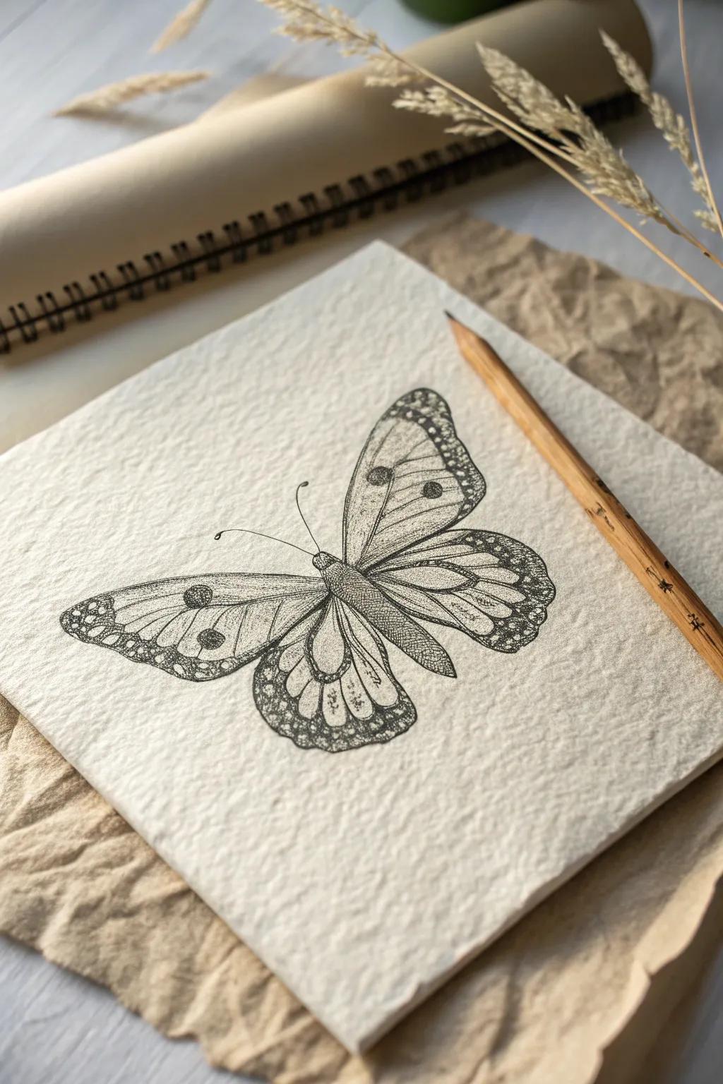 Embrace the art of symmetry with delicate butterfly sketches. Perfect for your minimalist creativity journey.