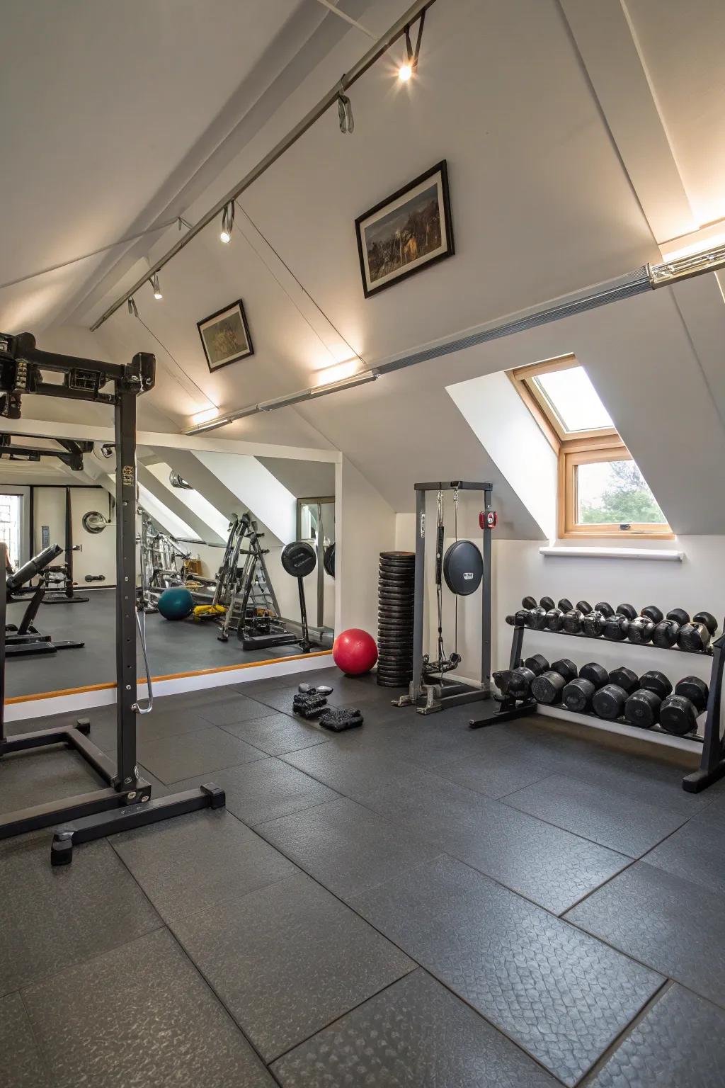 A sleek personal gym right in your attic.