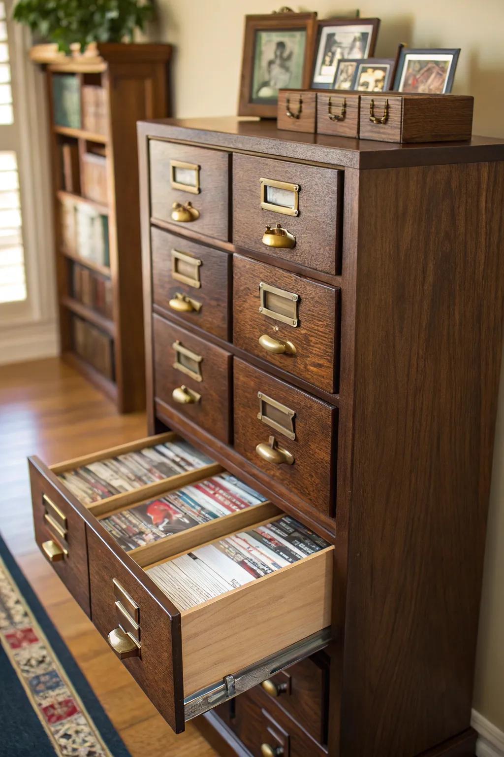Transform nostalgia into style with a vintage library card catalog for your baseball card collection.