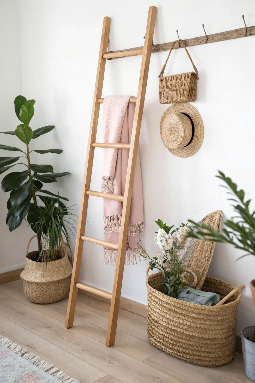 Transform your hallway with this chic and functional blanket ladder - perfect for stylish storage!