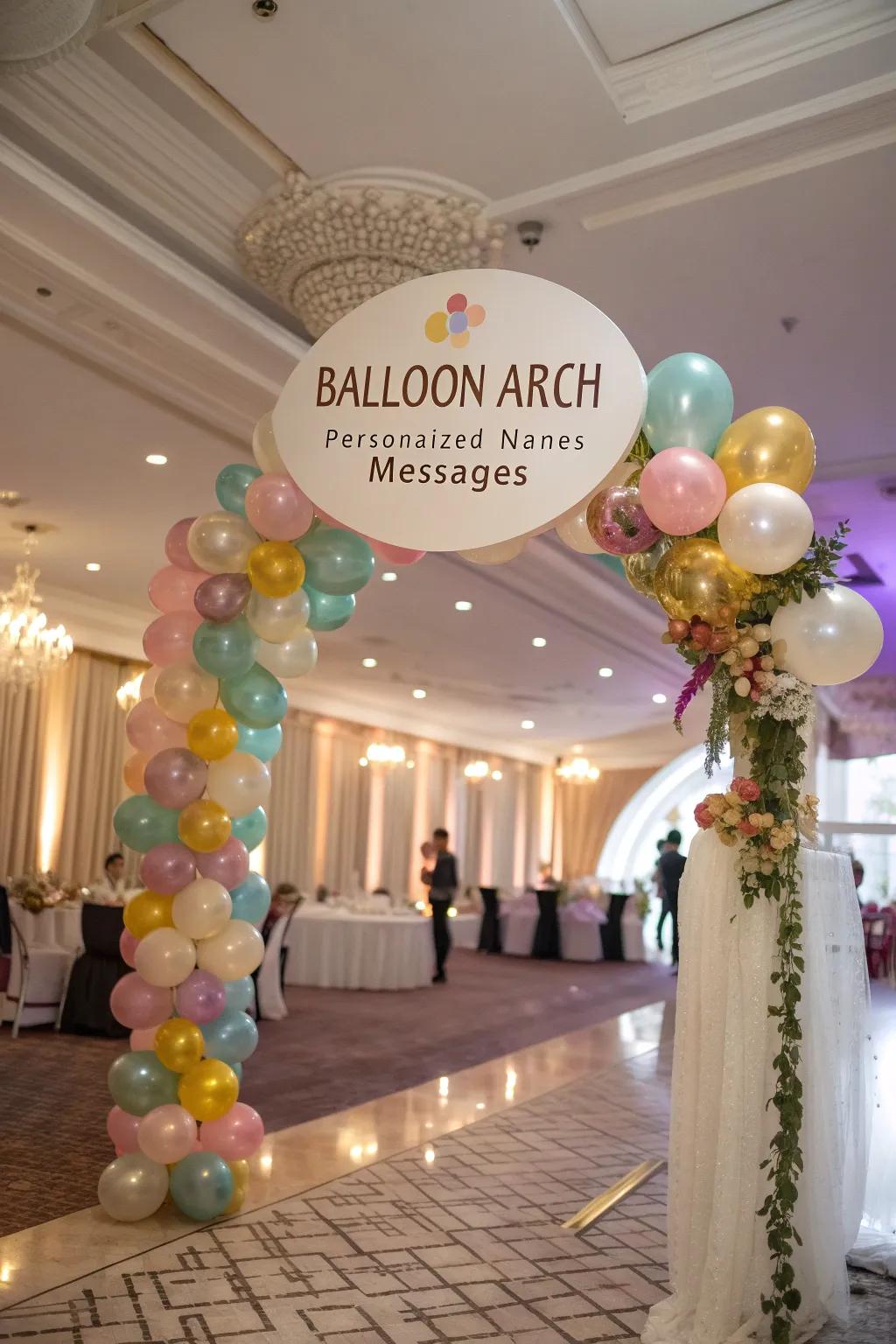 Personalized touches make the balloon arch one-of-a-kind.