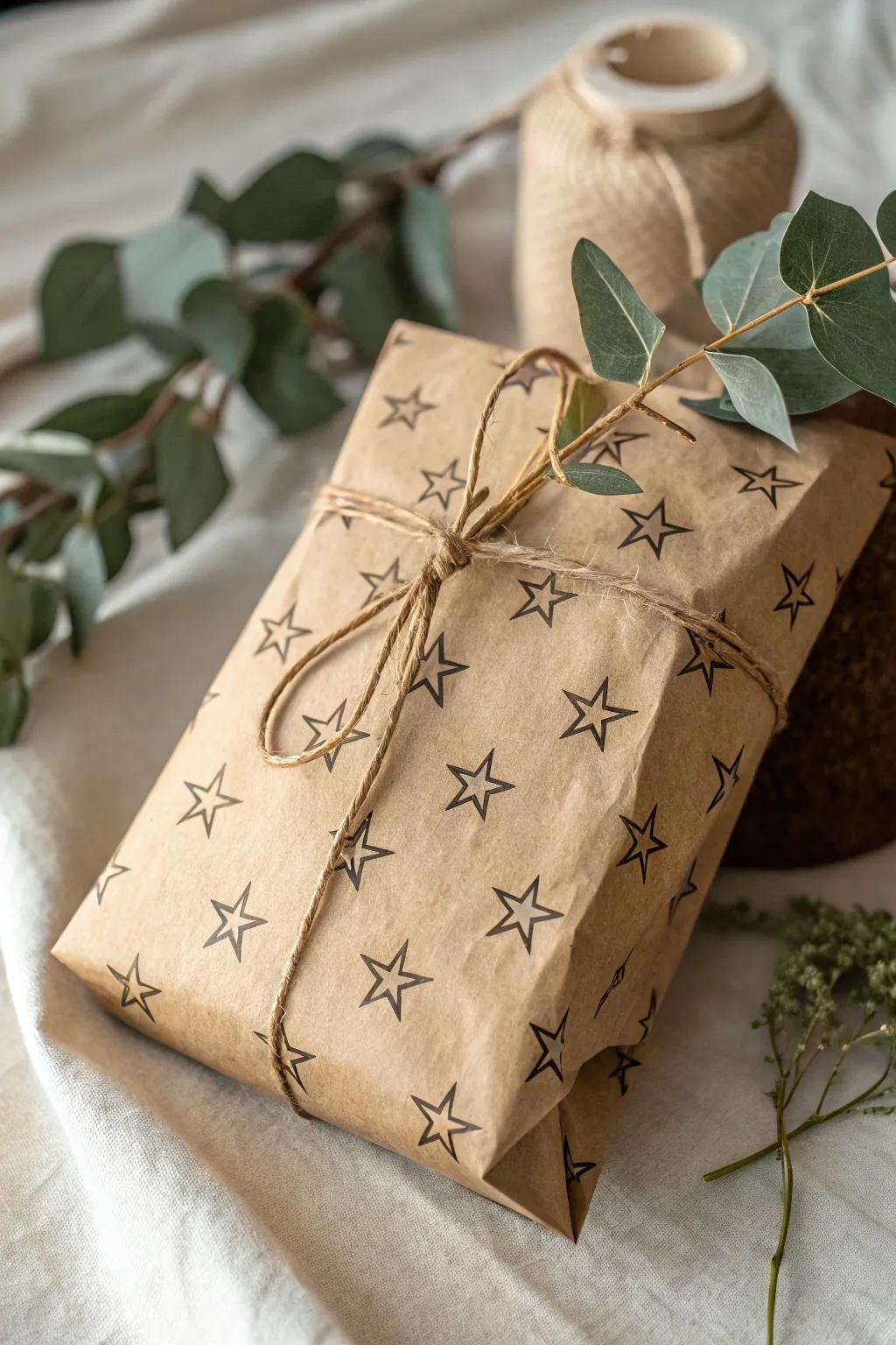 Crafted with Love: Elevate your gift wrapping with simple star-stamped designs for a touch of minimalist charm.