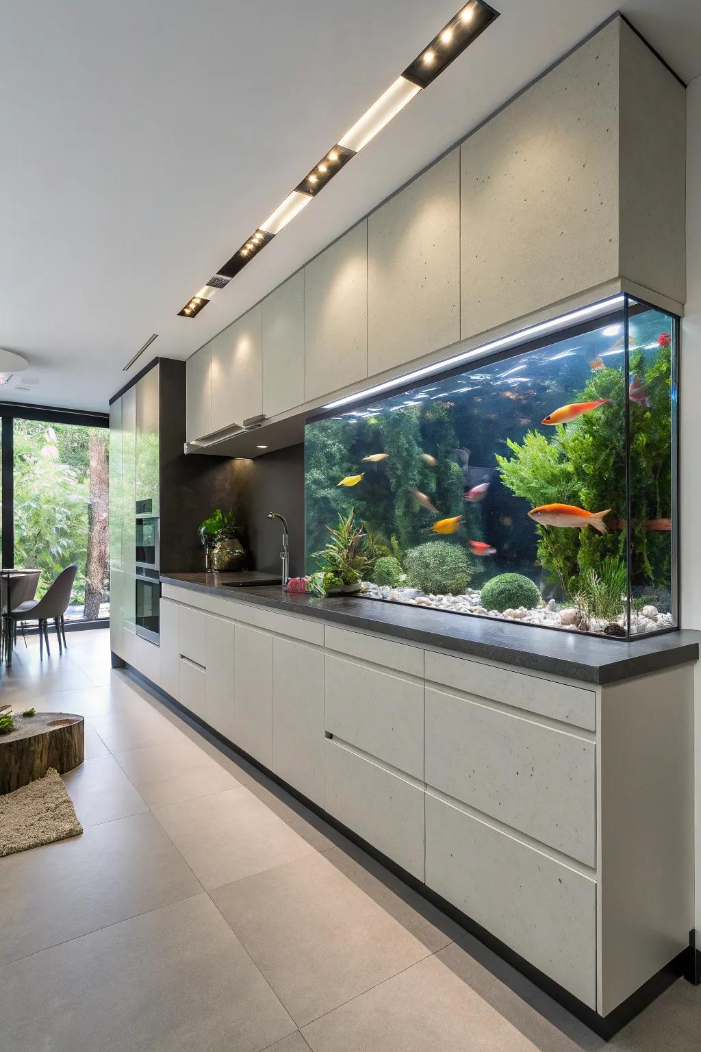 Spice up your kitchen with a vibrant wall aquarium.