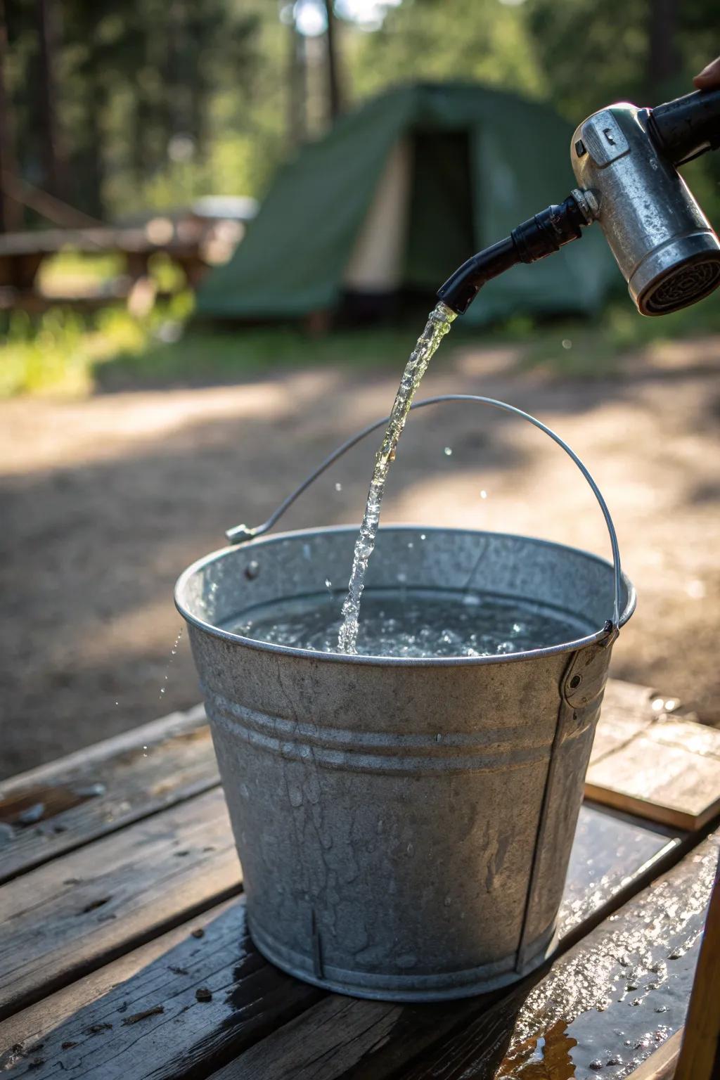 Elevate your camp shower experience with the perfect bucket and nozzle duo.