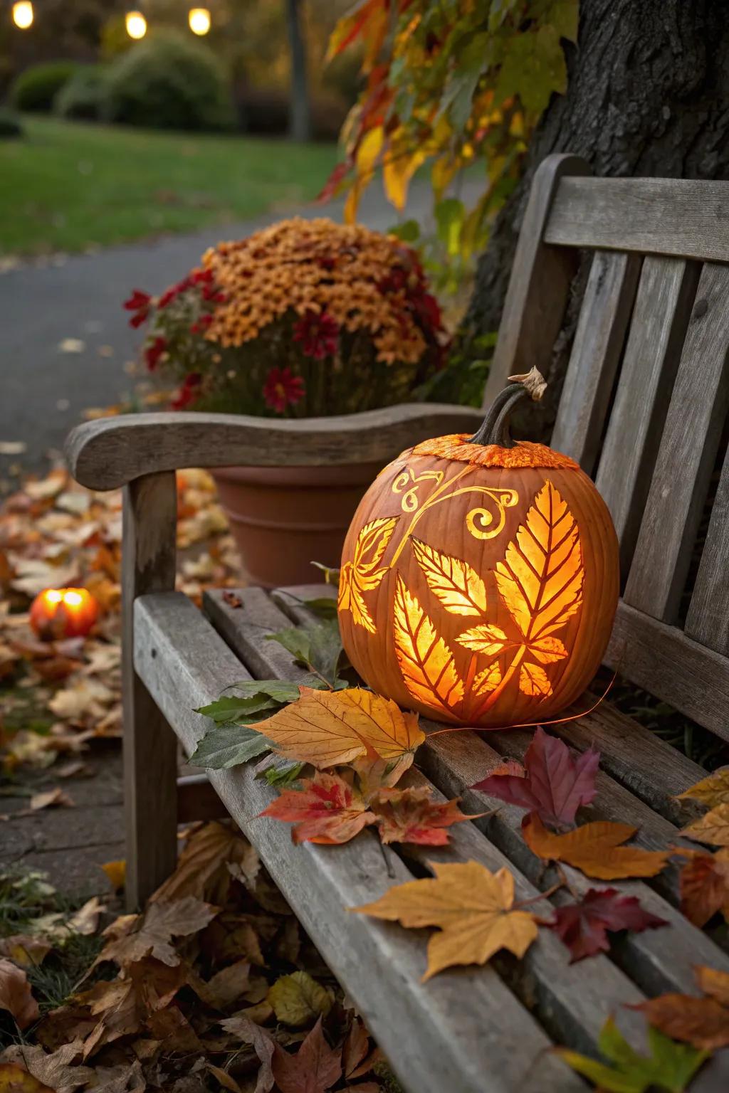 Embrace the season with a leafy pumpkin glow.