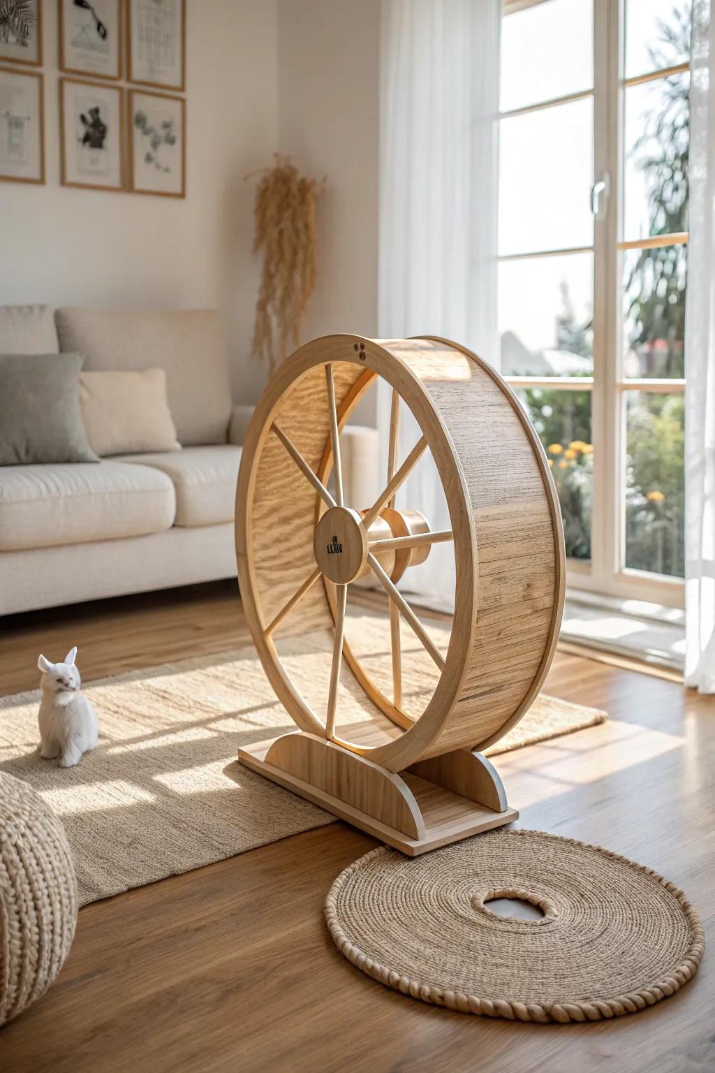 Elevate your cat's playtime with a chic wooden running wheel—where Scandinavian simplicity meets playful elegance!