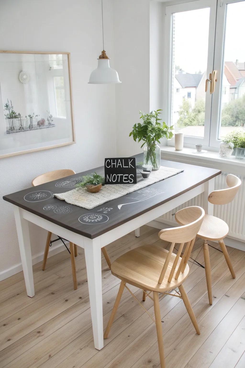 Transform your table into a canvas with chalkboard paint - where functionality meets creativity!