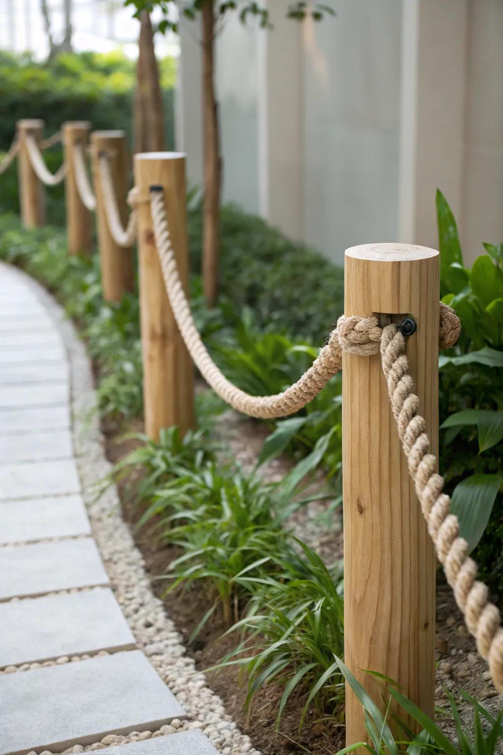 Elevate your garden with a simple and charming rope and post fence. 🌿✨ #GardenInspiration #ScandiBoho
