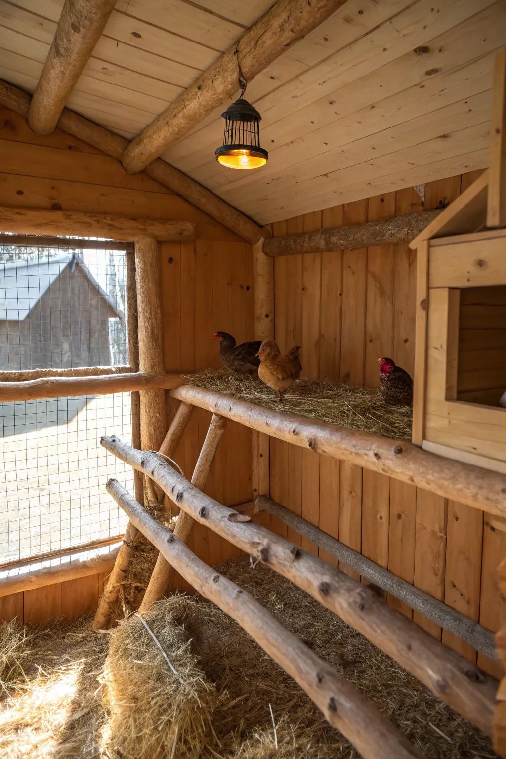 Keep your flock cozy and secure with an enclosed coop roost that's both functional and charming.