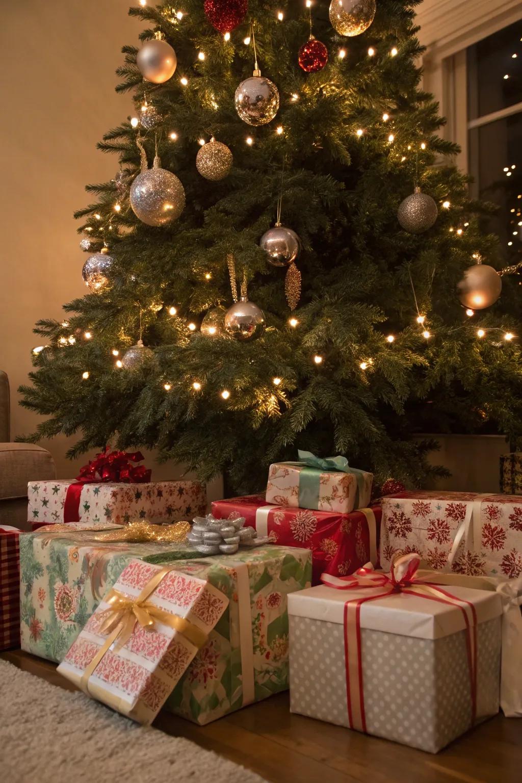 Gorgeous wrapped gifts adding to the festive ambiance.