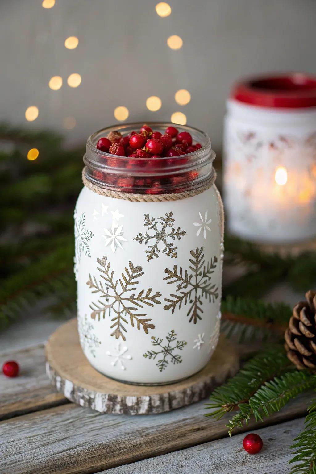 Embrace the season with this bold Snowflake and Berry Festivity mason jar design!