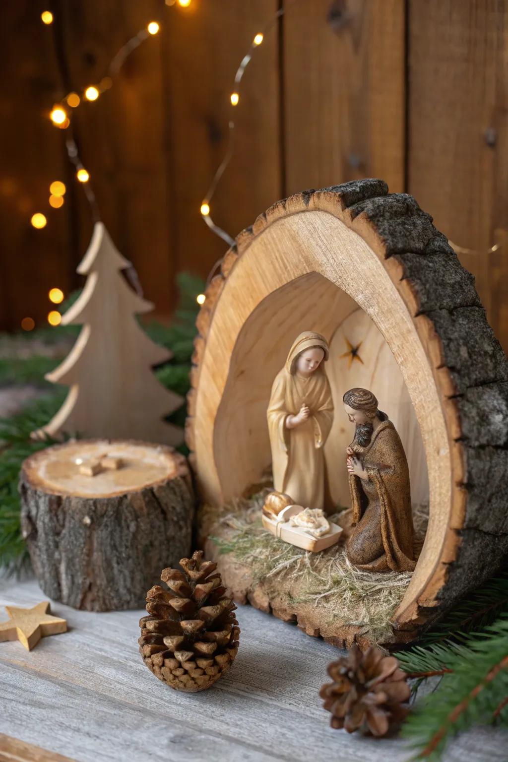 Capture the warmth and tradition of Christmas with a beautifully handcrafted woodland nativity scene.