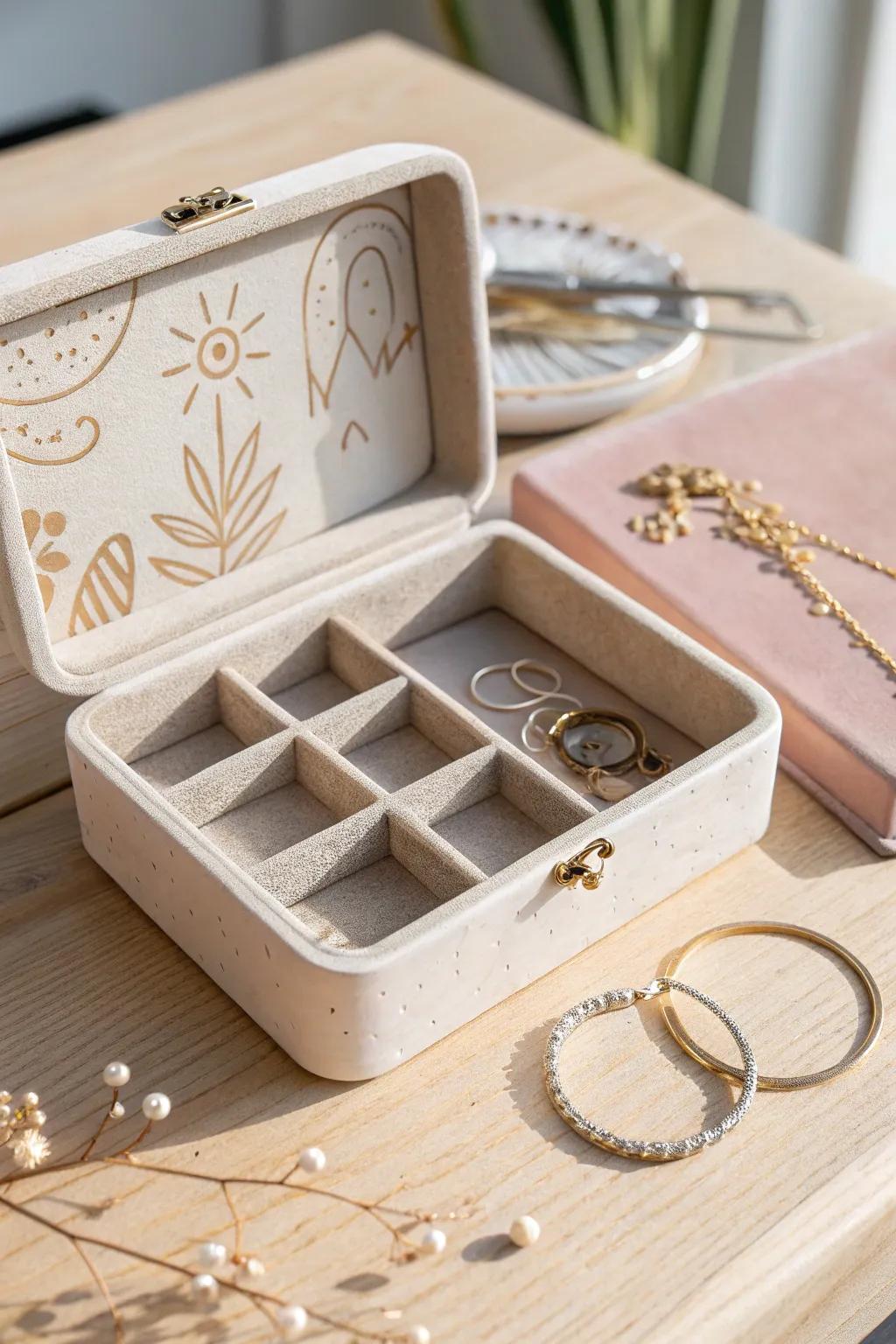 Embrace simplicity and elegance with this handcrafted clay jewelry box, a perfect blend of Scandinavian minimalism and boho beauty. 🌿✨