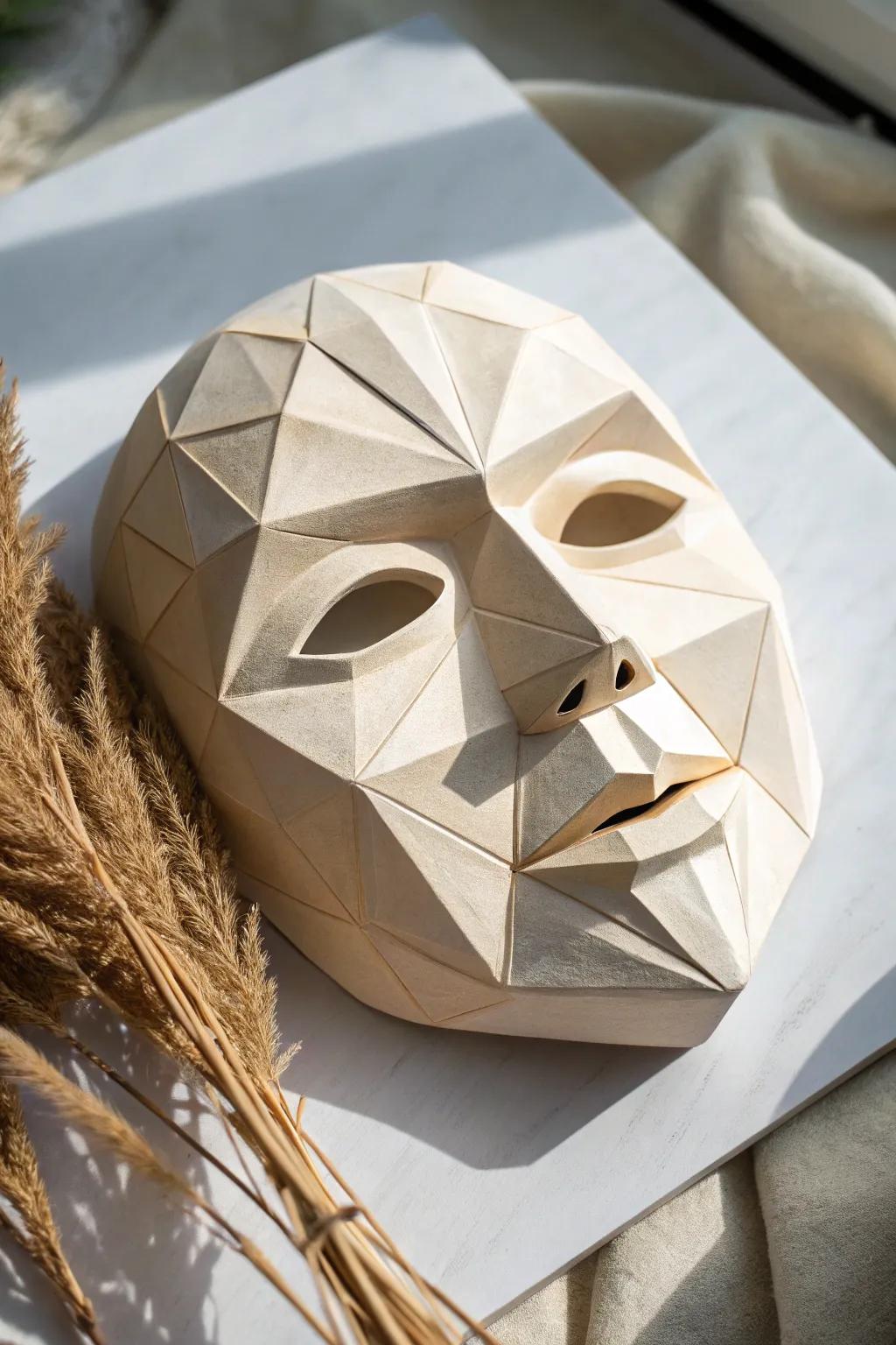 Embrace modern minimalism with this stunning geometric clay mask, a perfect blend of art and simplicity.