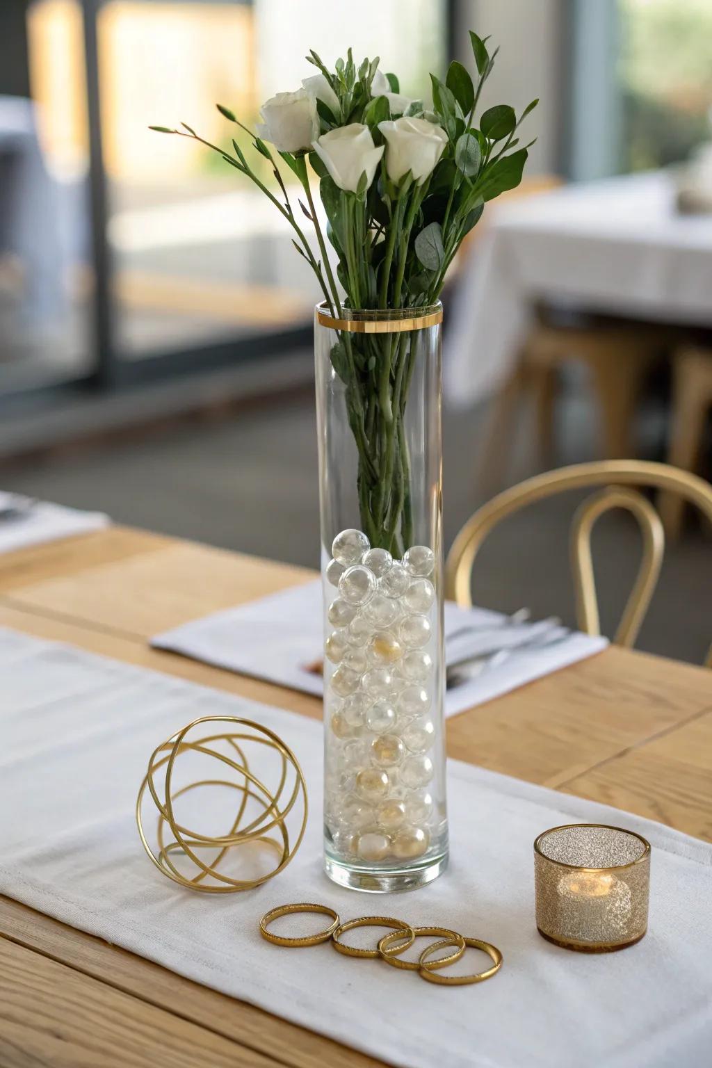 Elevate your dining space with a chic Orbeez centerpiece that combines simplicity and elegance.