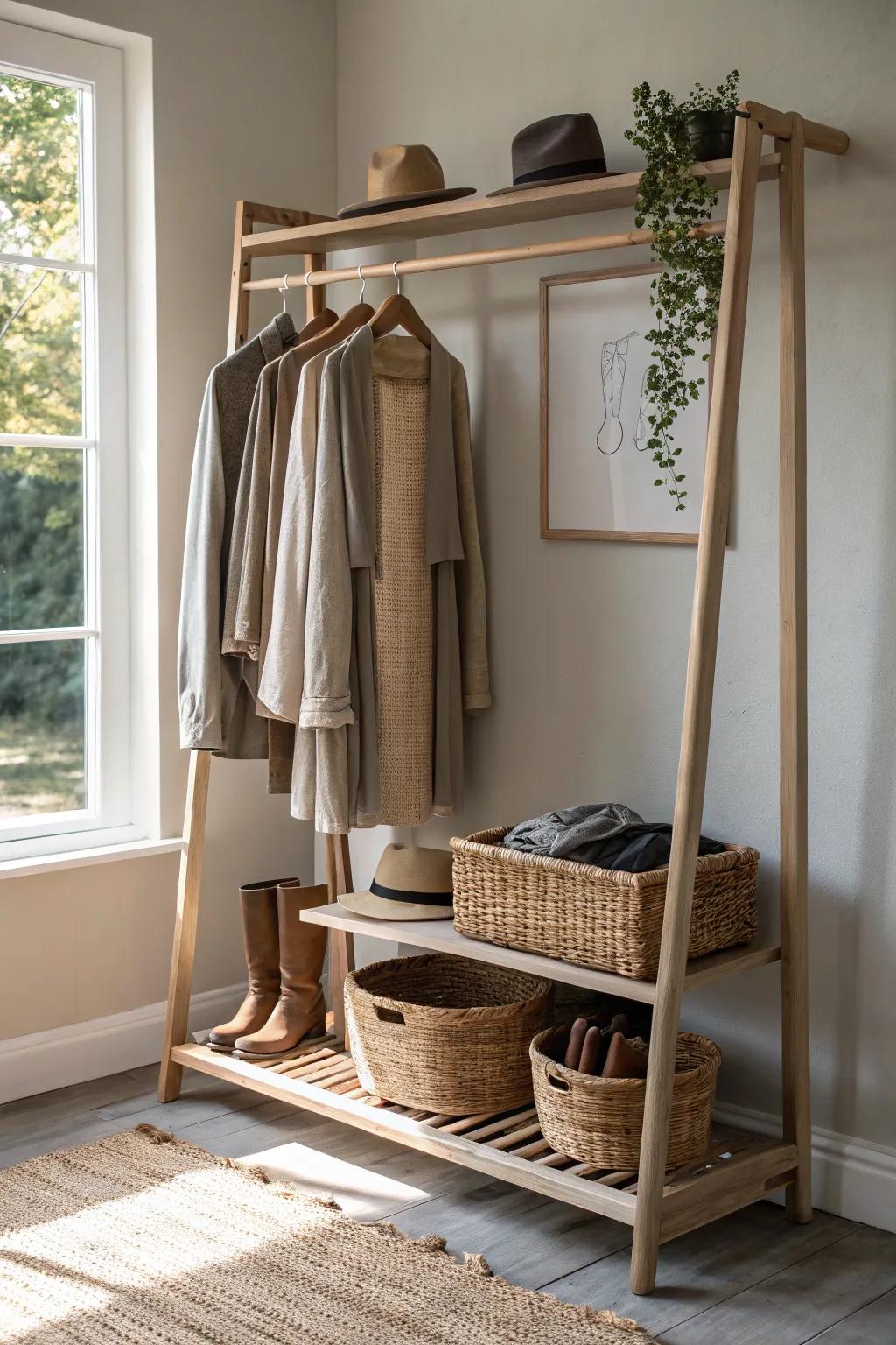 Elevate your space with a multifunctional clothing rack that beautifully combines style and storage.