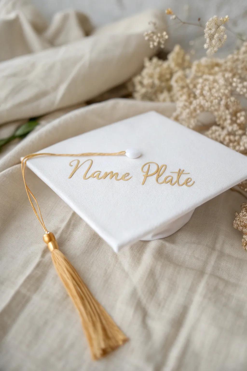 Celebrate your journey with a personalized touch—elegant initials on a handcrafted graduation cap.