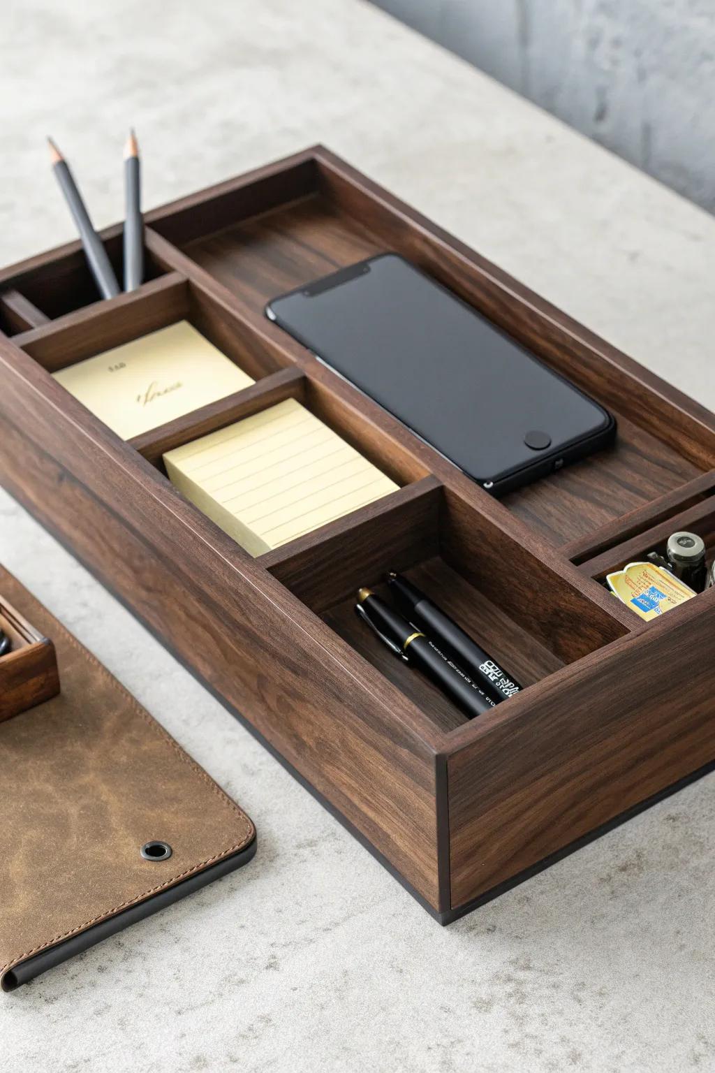 Elevate your workspace with a custom-crafted desk organizer that marries function and style.