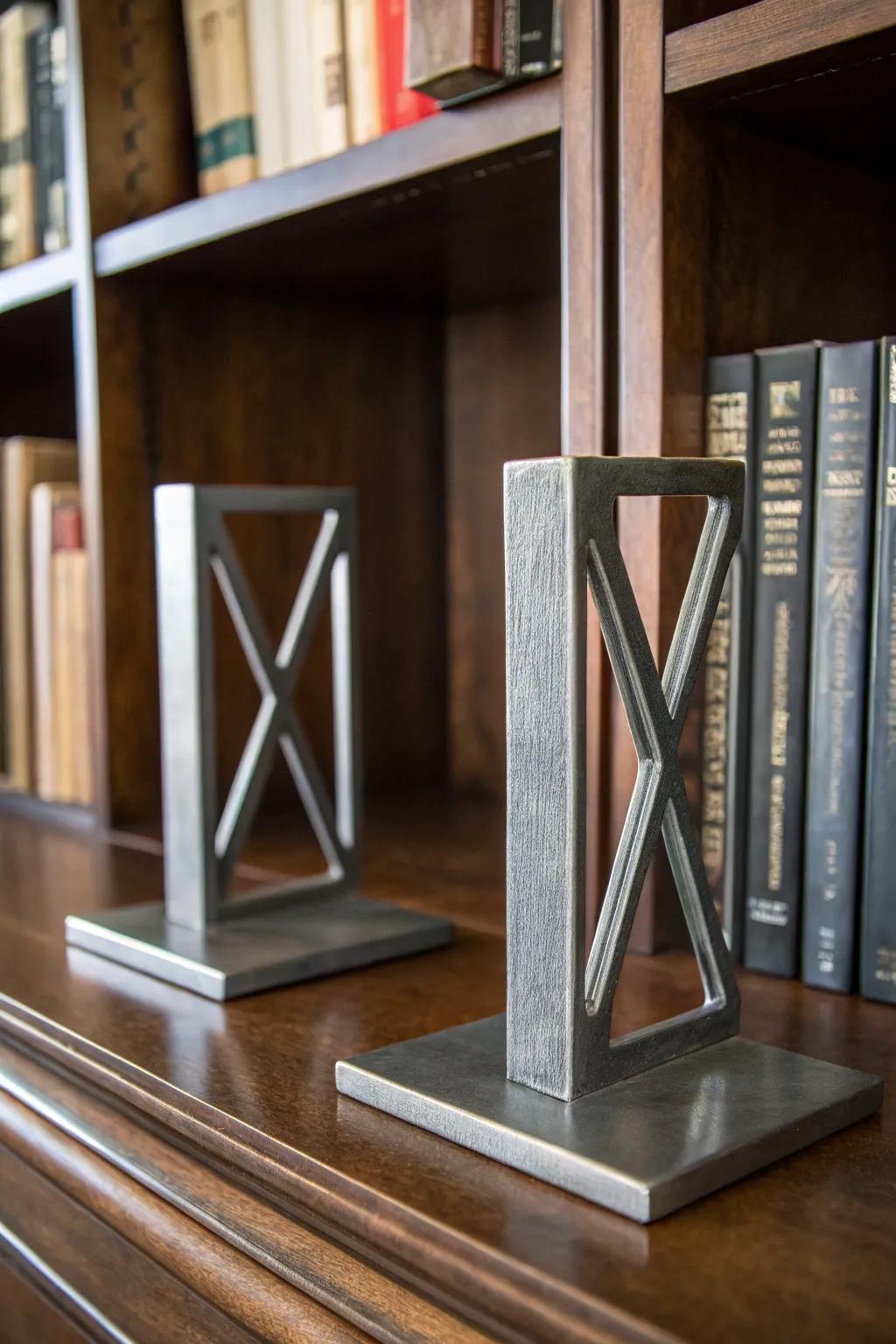Elevate your bookshelf with these sleek, welded metal bookends - where industrial meets modern elegance.