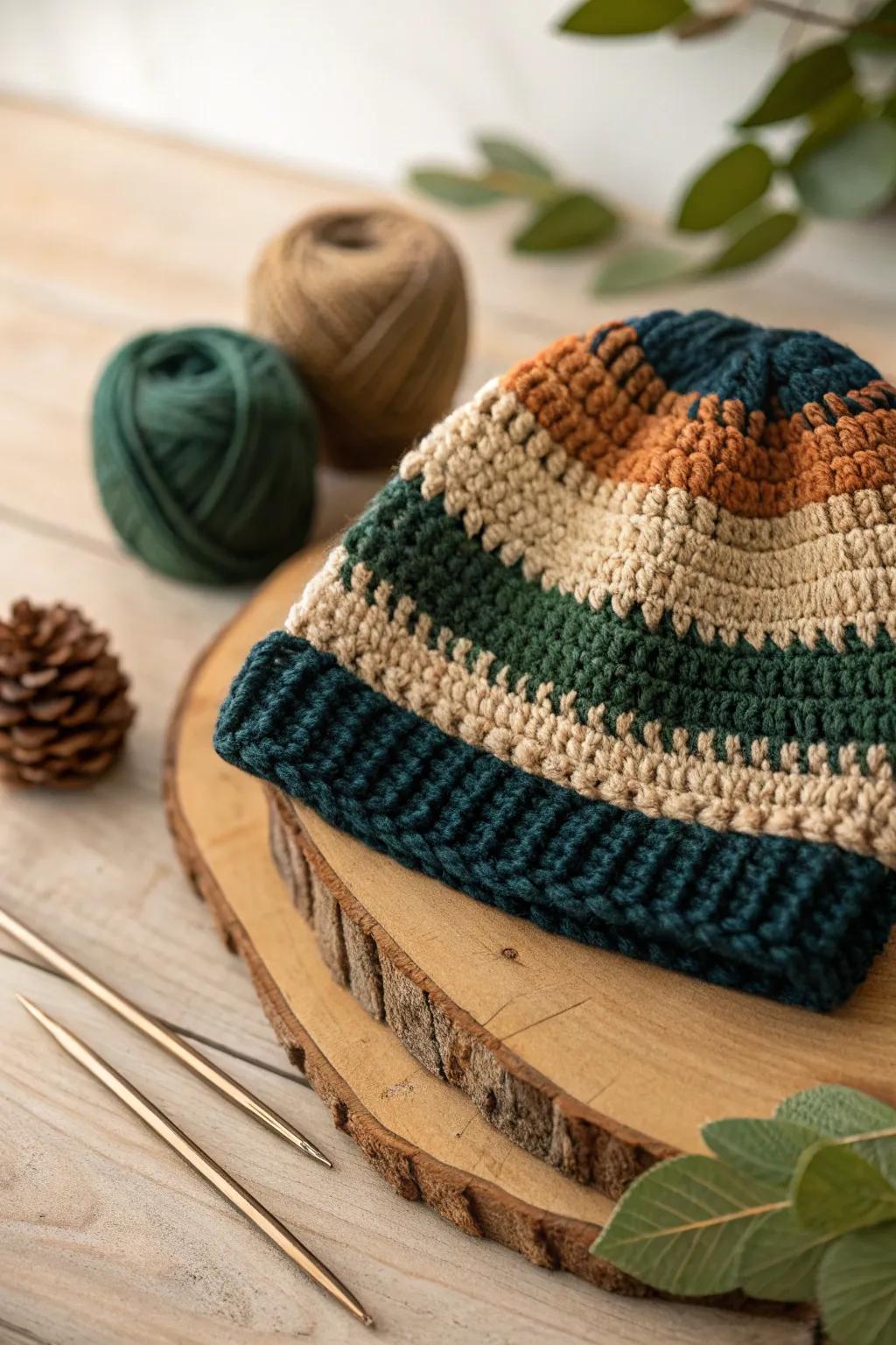 Crafted warmth: a cozy beanie for dad's chilly adventures.