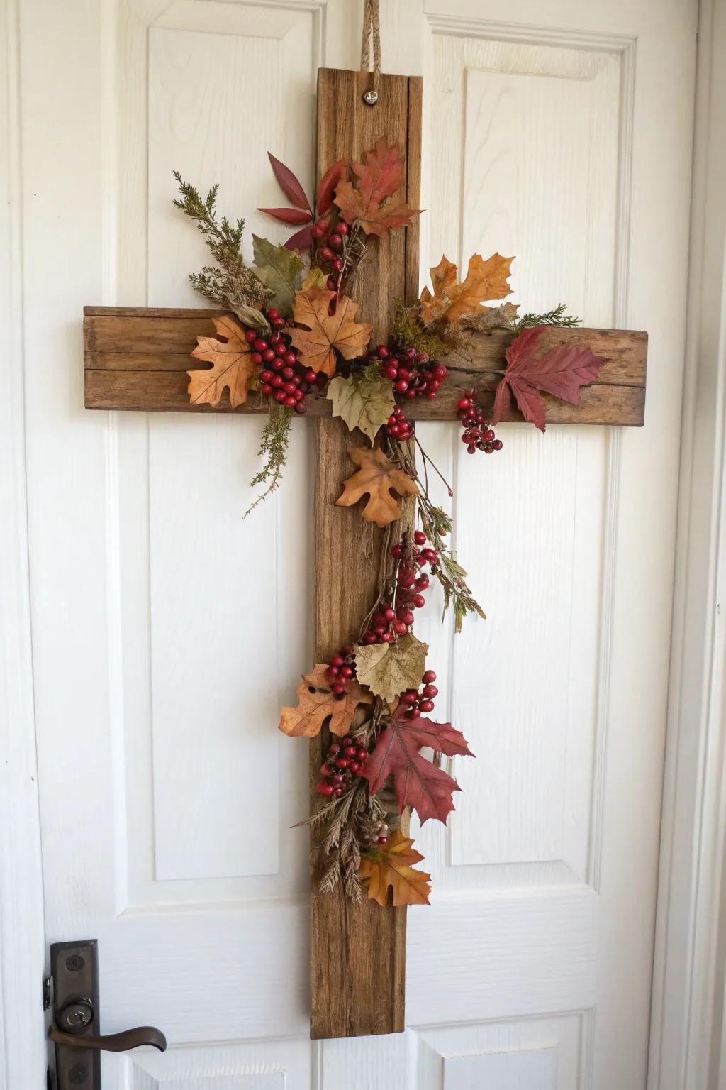 Embrace the seasons with a charming cross door hanger, blending minimalist beauty with boho flair.