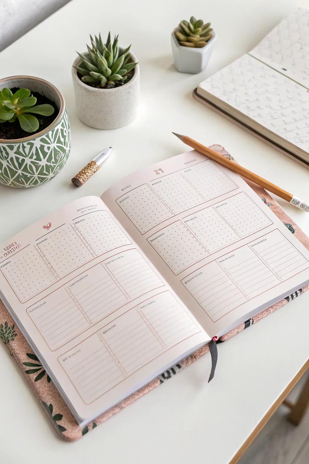 Elevate your journaling with stylish grid and bullet layouts—where simplicity meets elegance.