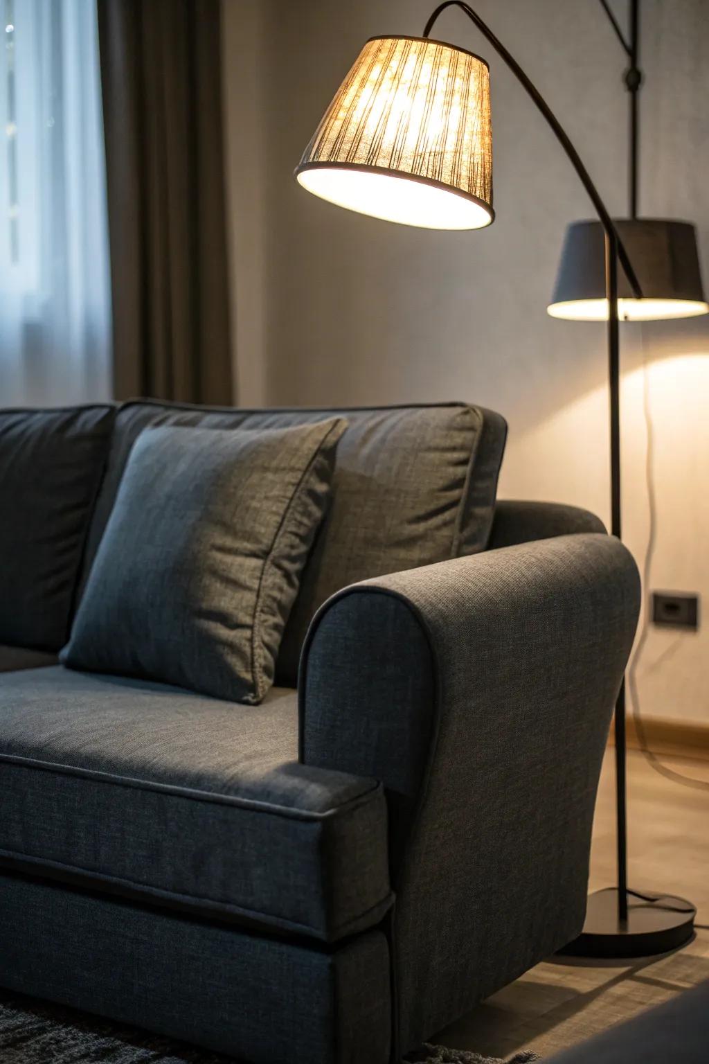 Floor lamps add warmth and comfort to the living space.