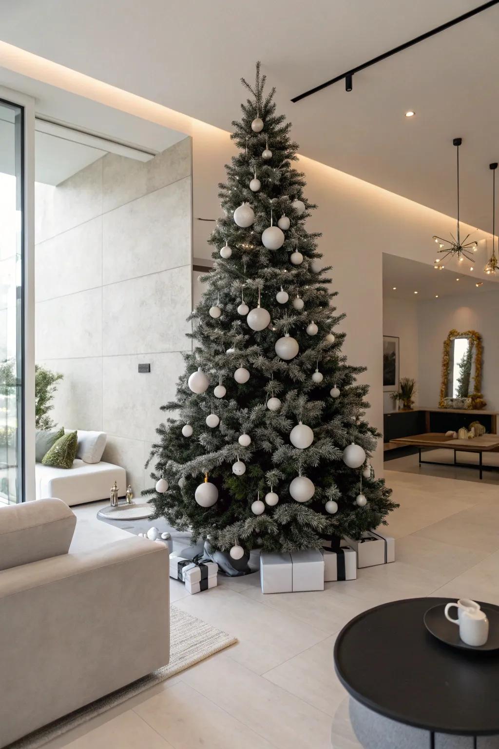 Sleek and modern with a monochrome-themed Christmas tree.