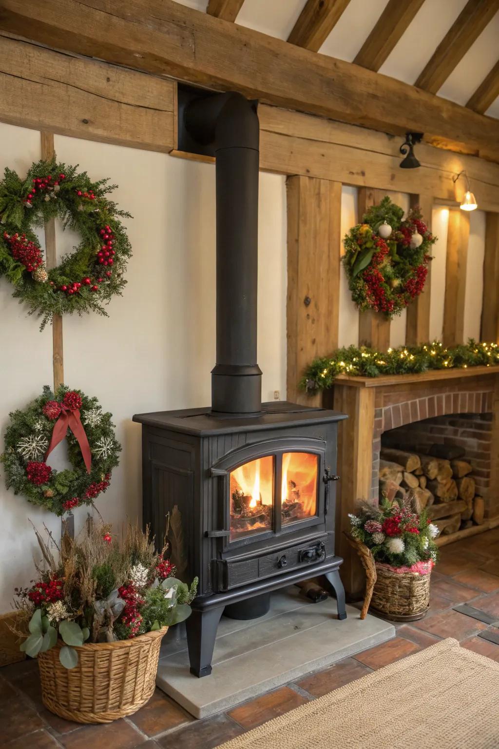 Seasonal decor personalizes and refreshes the stove area.