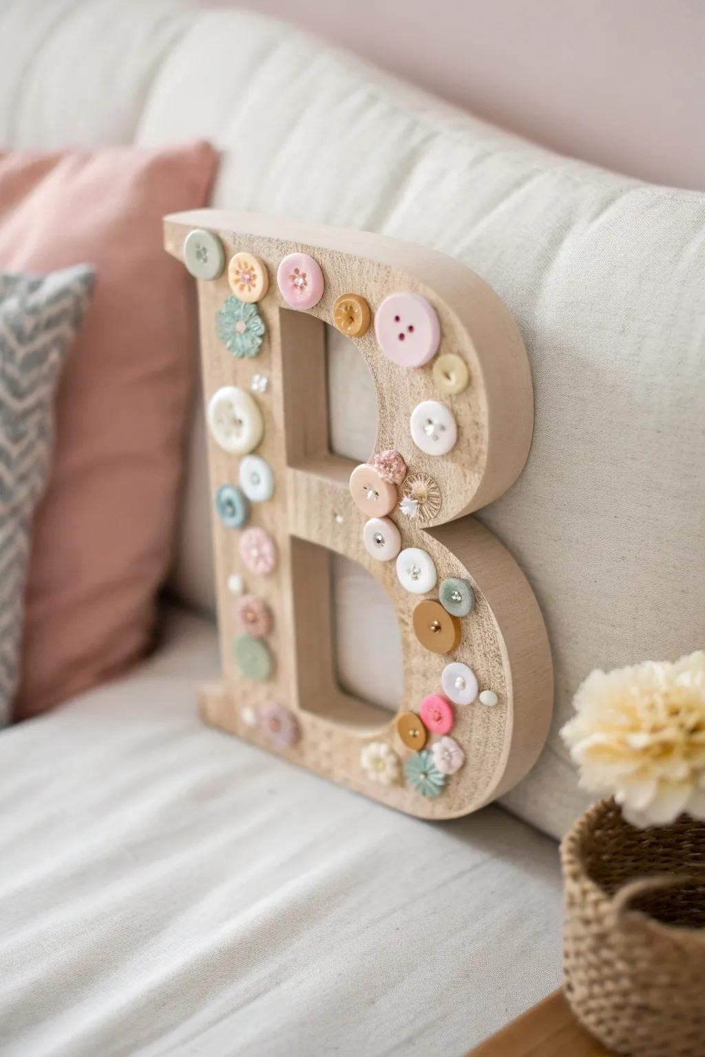 Add a playful touch to your decor with a button-adorned wooden letter!