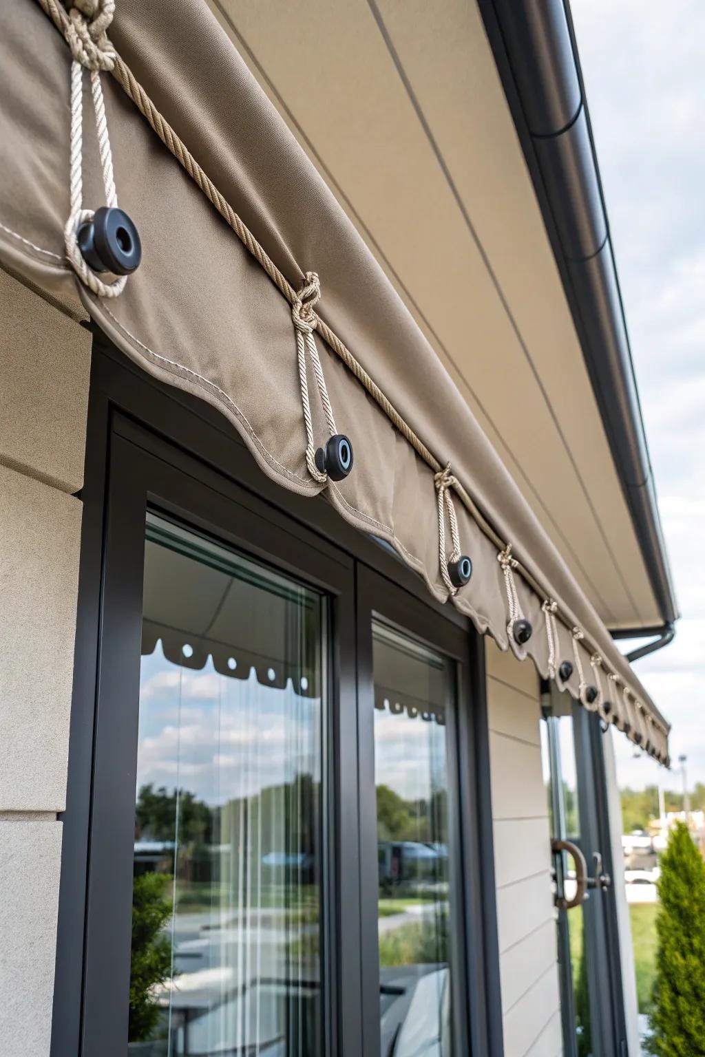 Elevate your window style with a DIY fabric awning featuring sleek grommets for a flawless fit.