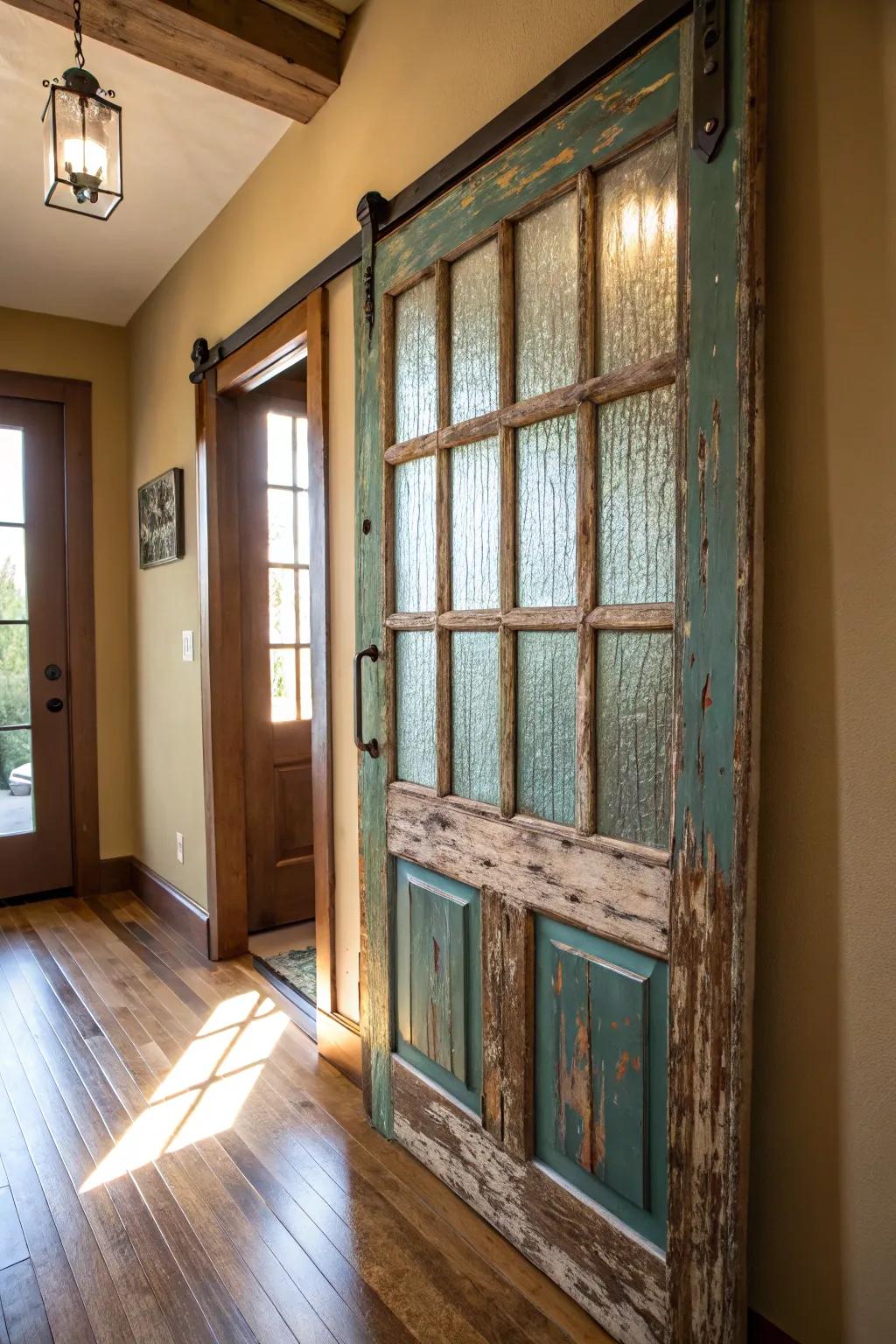 Transform your space with a vintage window barn door, where history meets modern style.