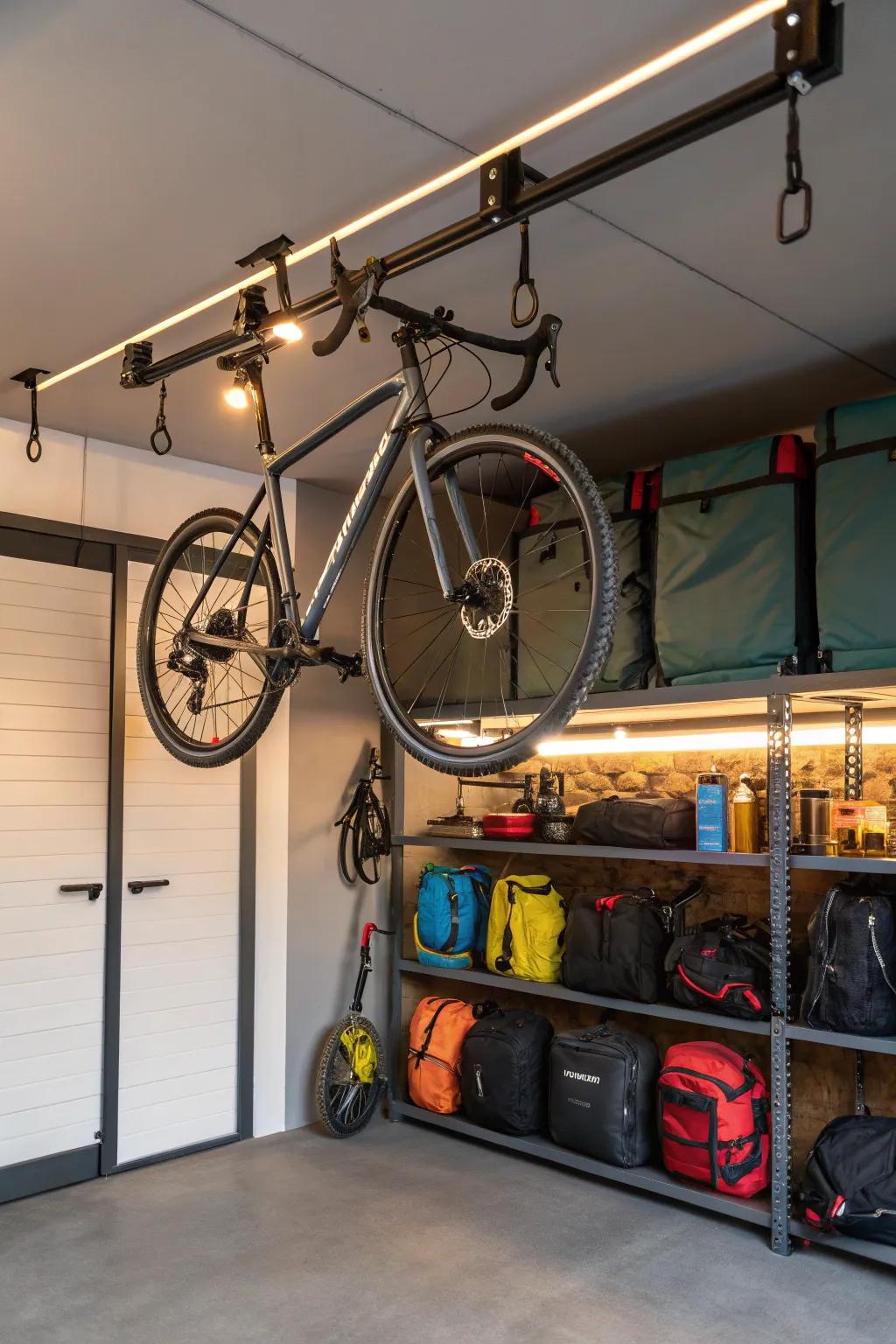 Elevate your space with this clever bike storage solution, perfect for the modern adventurer.