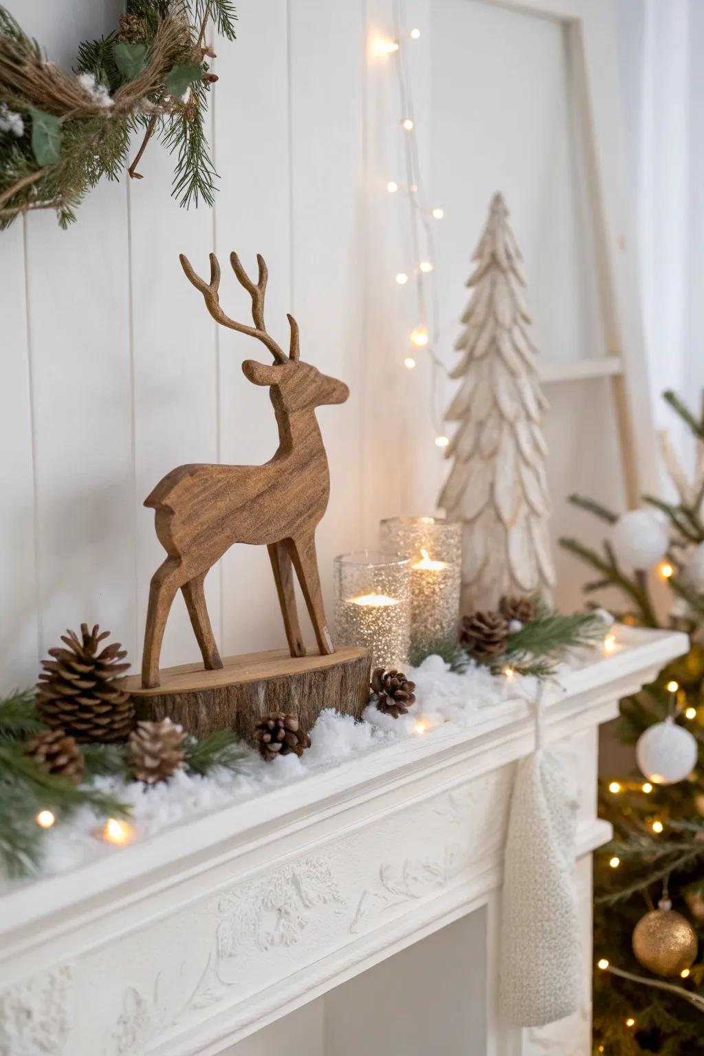 Transform your mantel into a serene winter retreat with handcrafted touches and a cozy glow.