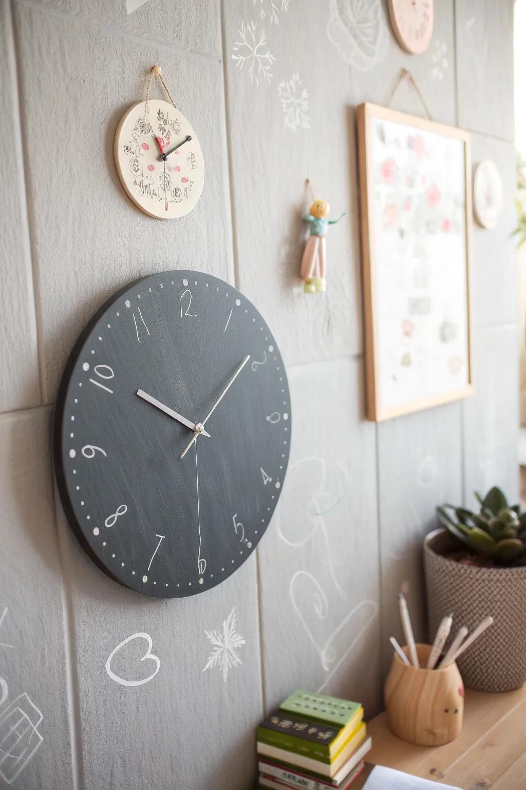Transform your space with a charming chalkboard wall clock—perfect for personal notes and creative flair!