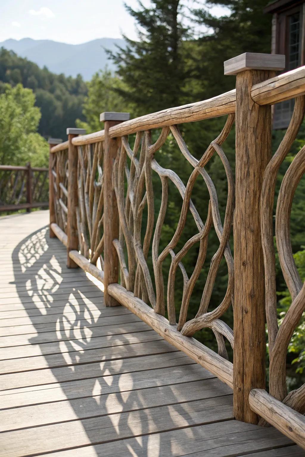 Bring the beach to your doorstep with a driftwood deck railing that embodies nature's elegance.